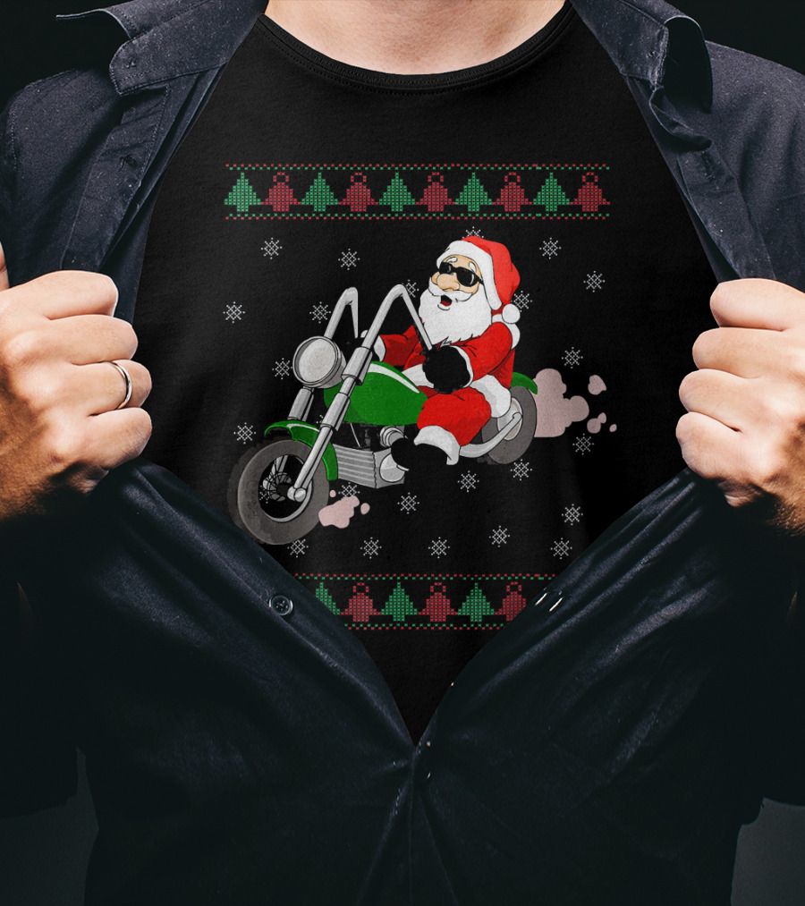Funny Santa Claus Riding Motorcycle Christmas T-Shirt