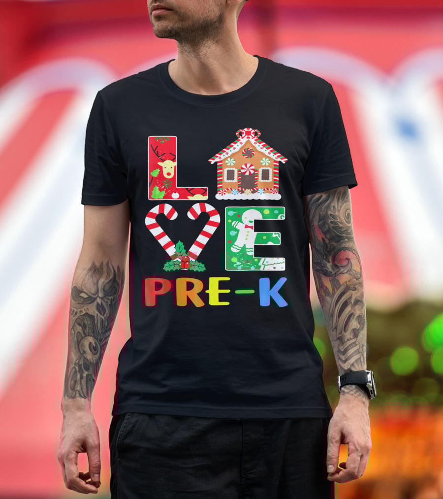 LOVE Candy Cane Reindeer Gingerbread PRE-K T-Shirt