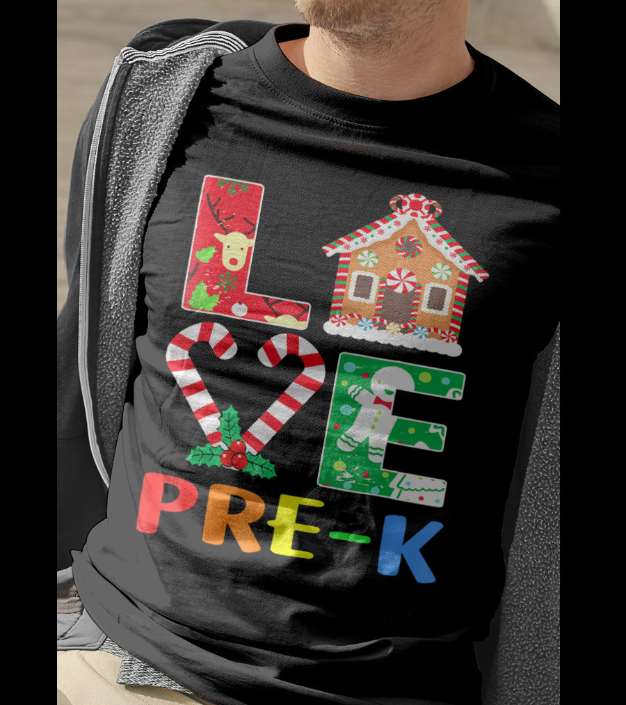 LOVE Candy Cane Reindeer Gingerbread PRE-K T-Shirt