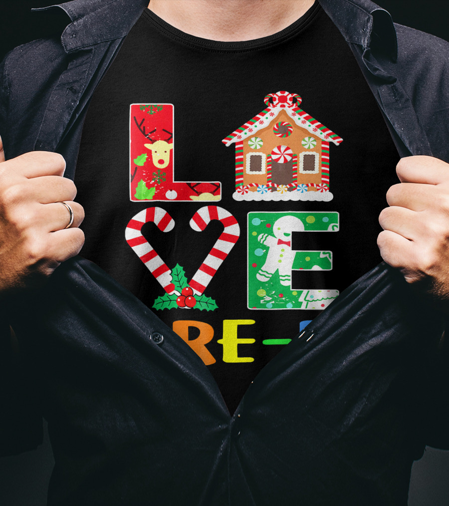LOVE Candy Cane Reindeer Gingerbread PRE-K T-Shirt