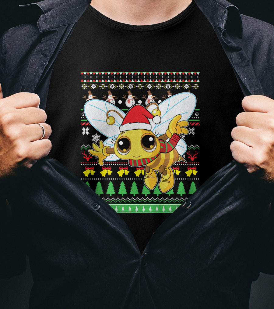 UglyBee Santa Claus Lovely Christmas Sweater Pattern With Cartoon Bee T-Shirt