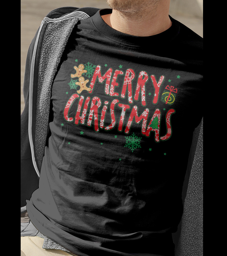 Merry Christmas Gingerbread Candy Cane Holiday Snowflakes Gifts T-Shirt