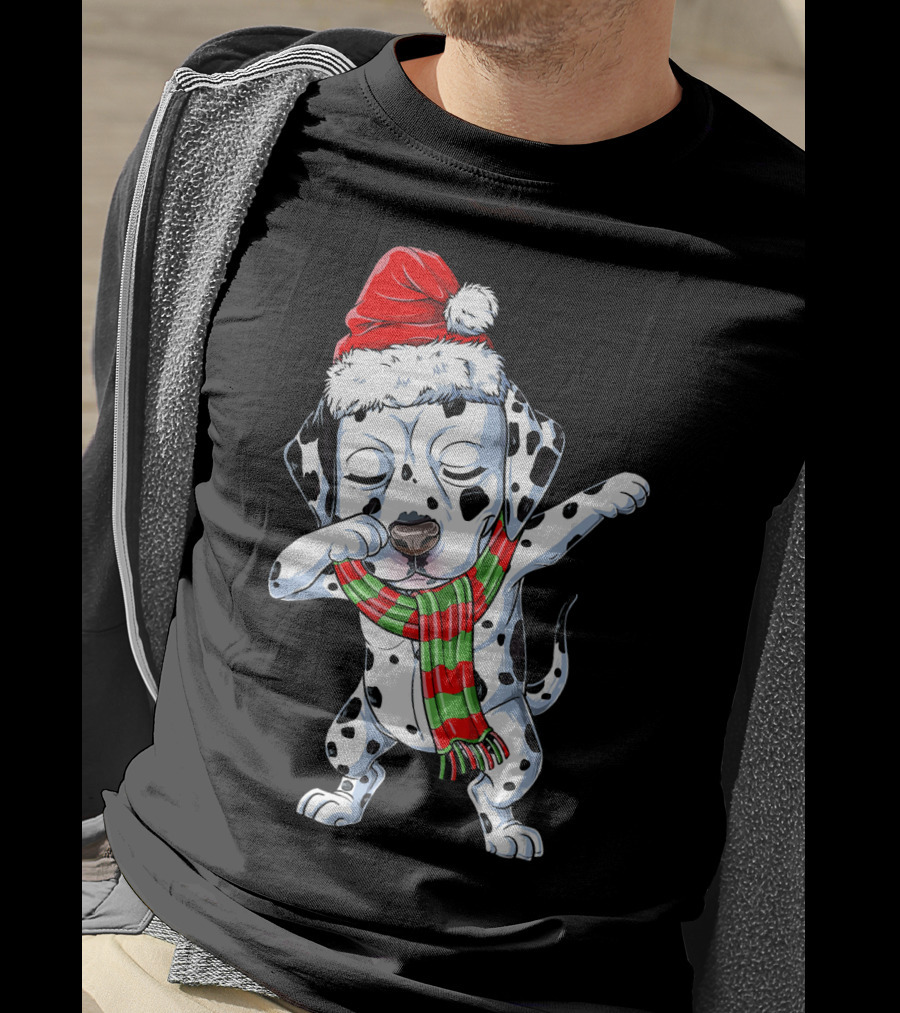 Dabbing Dalmatian Puppy In Santa Hat And Festive Scarf T-Shirt