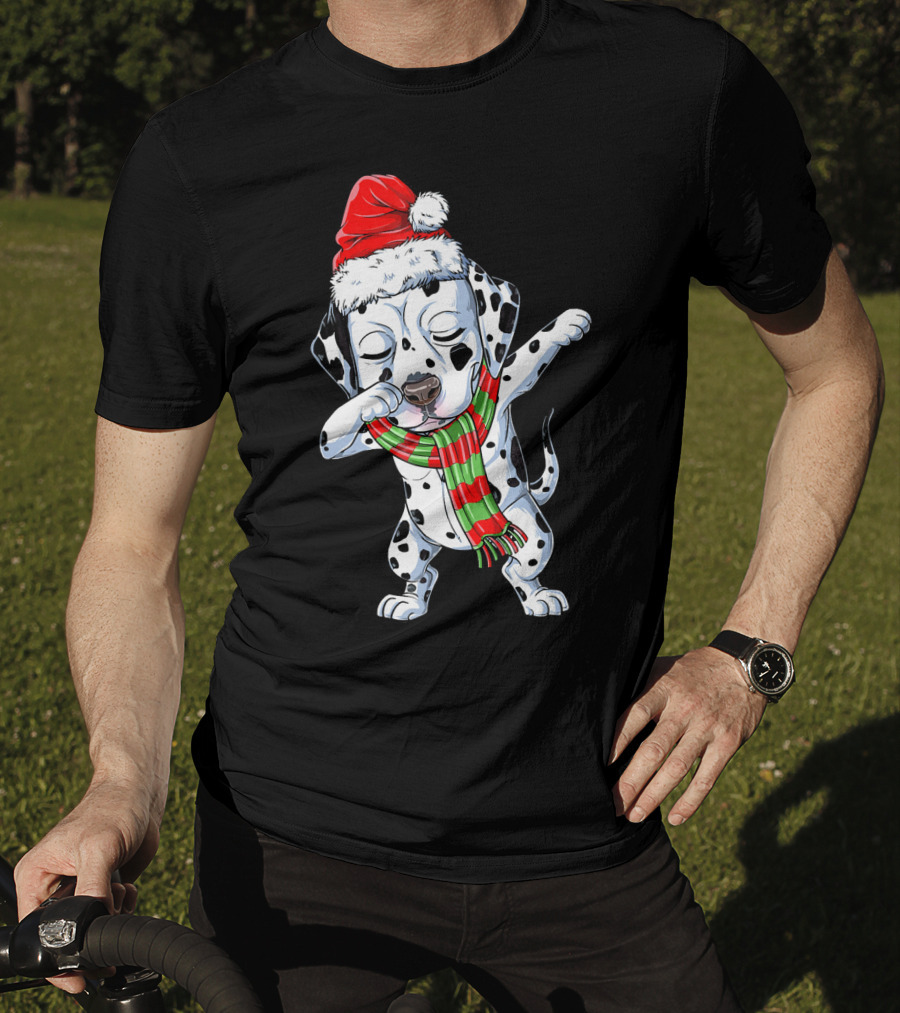 Dabbing Dalmatian Puppy In Santa Hat And Festive Scarf T-Shirt
