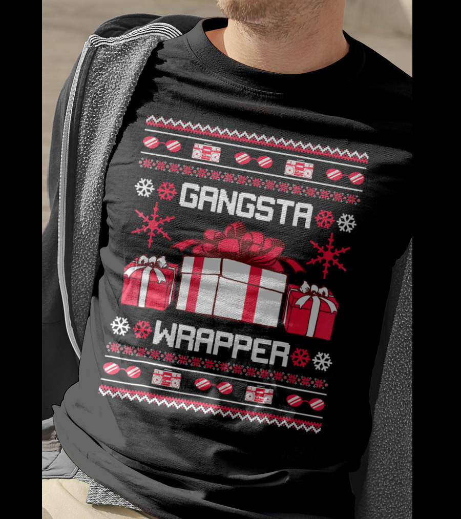 Gangsta Wrapper Christmas Presents And Boomboxes Ugly T-Shirt