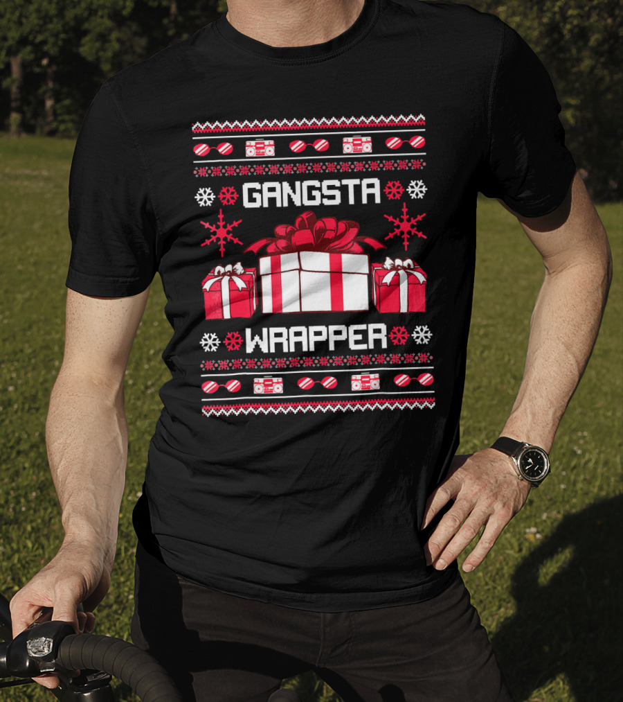 Gangsta Wrapper Christmas Presents And Boomboxes Ugly T-Shirt