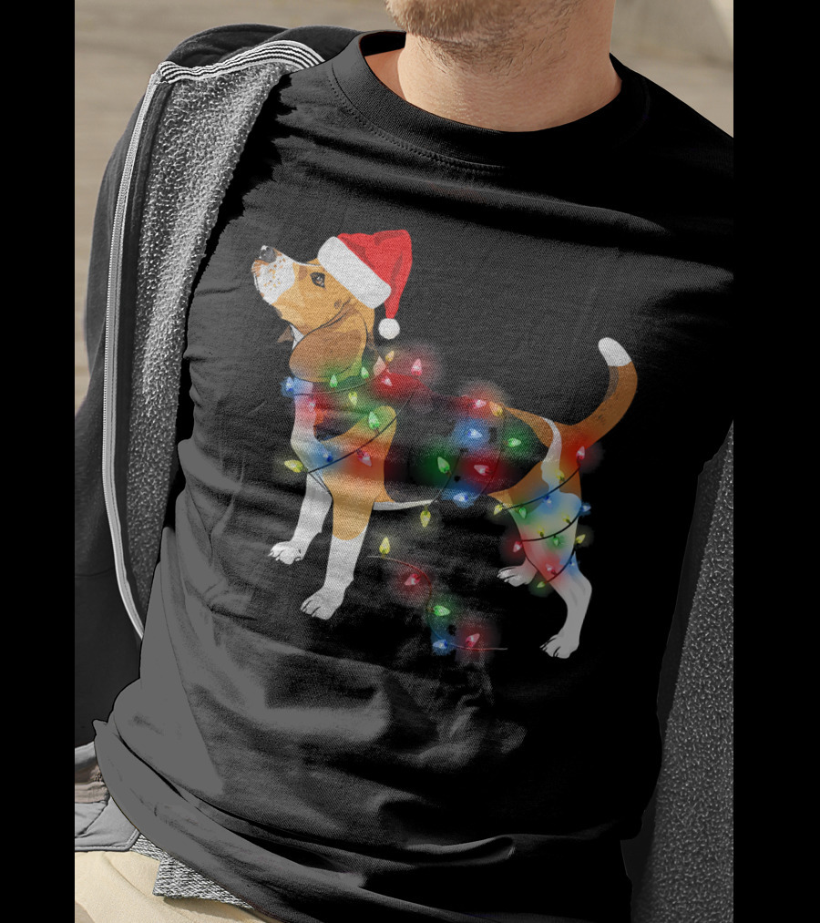 Beagle With Christmas Lights And Santa Hat T-Shirt