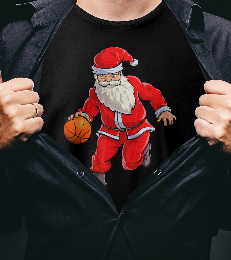 Santa Claus Basketball Dribble Christmas T-Shirt