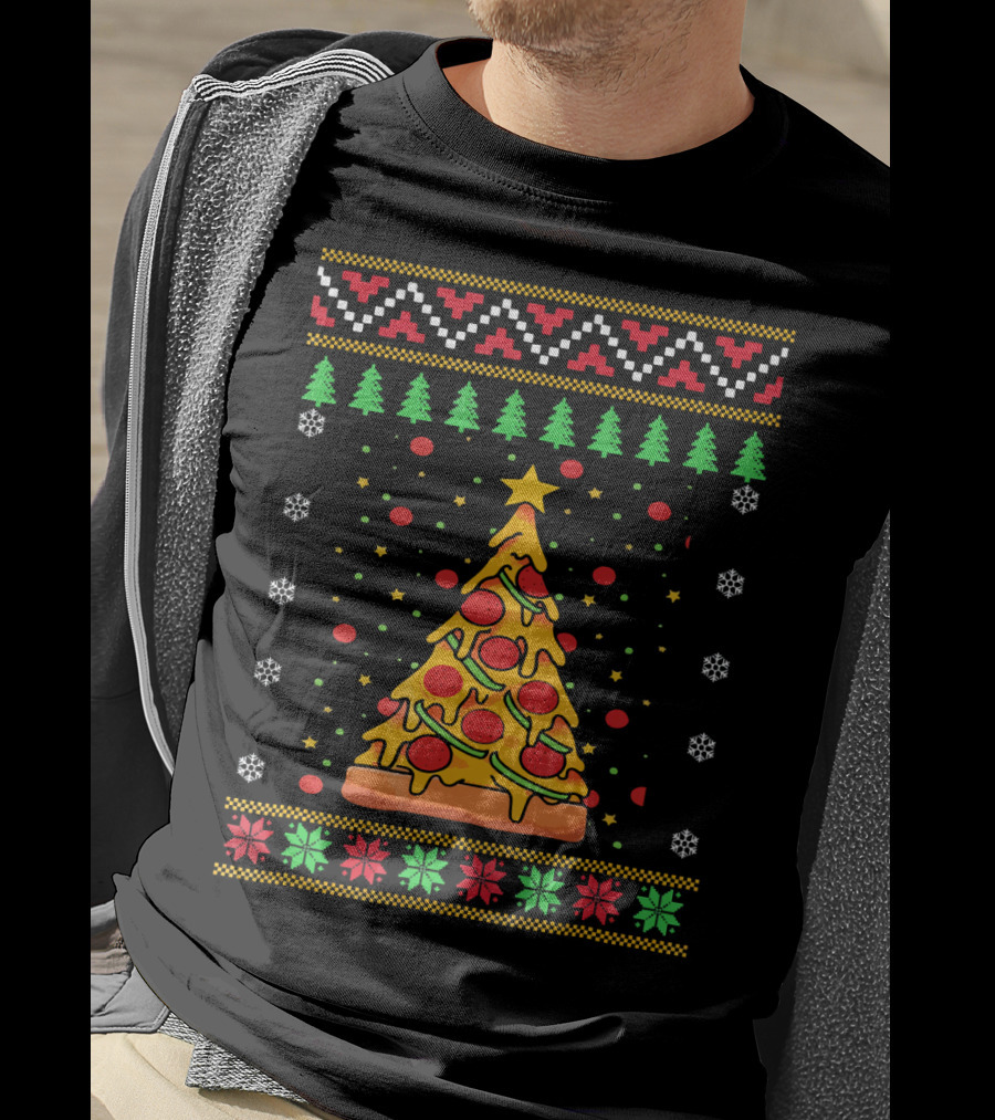 Pizza Ugly Christmas Xmas Tree Pepperoni Cheese Holiday T-Shirt