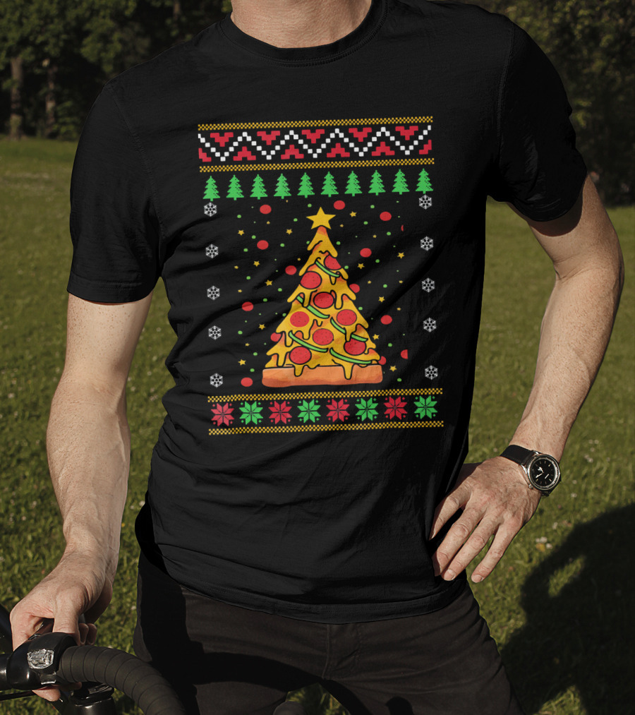 Pizza Ugly Christmas Xmas Tree Pepperoni Cheese Holiday T-Shirt