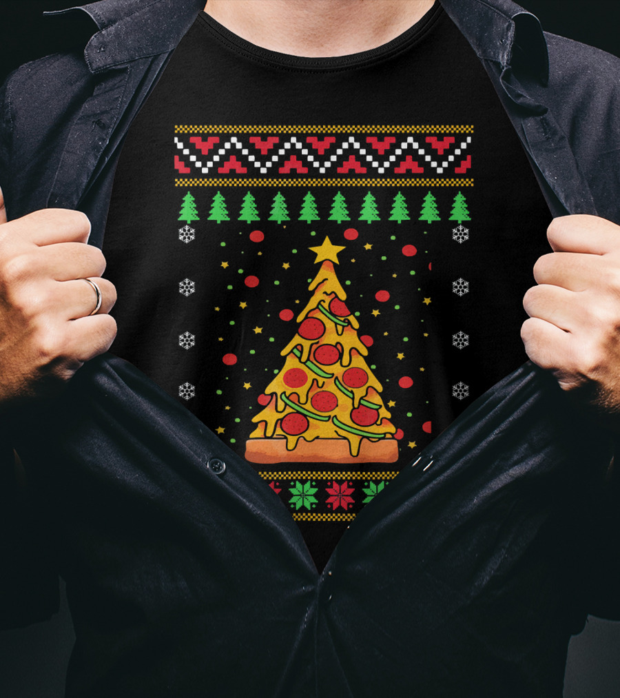 Pizza Ugly Christmas Xmas Tree Pepperoni Cheese Holiday T-Shirt