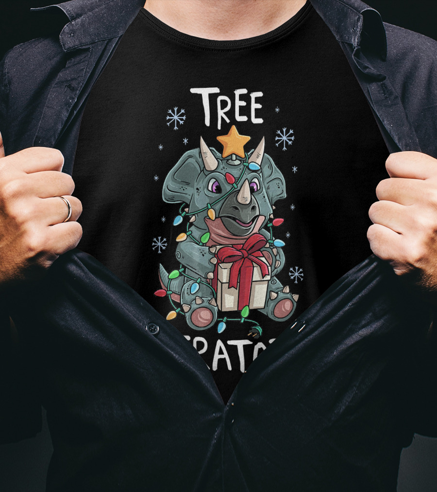 Tree Ceratops Cute Triceratops Dinosaur Christmas Lights T-Shirt