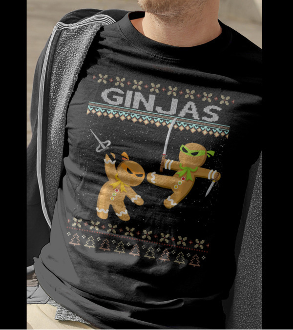 Ginjas Gingerbread Ninjas Funny Ugly Christmas T-Shirt