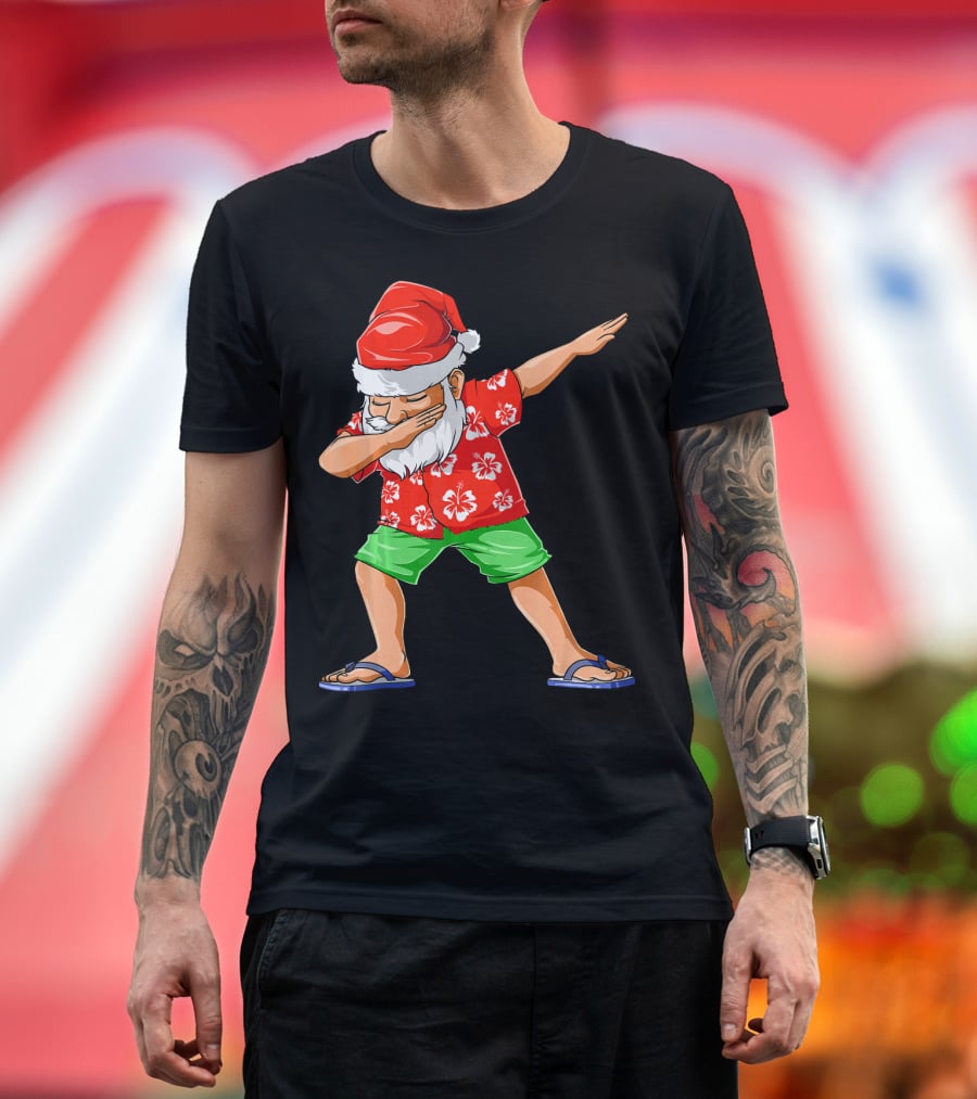 Dabbing Santa In Hawaiian Shirt And Sandals Christmas In July Party T-Shirt