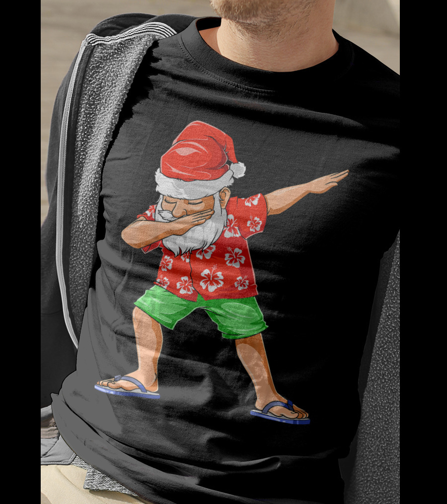 Dabbing Santa In Hawaiian Shirt And Sandals Christmas In July Party T-Shirt