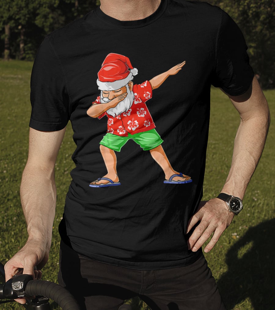 Dabbing Santa In Hawaiian Shirt And Sandals Christmas In July Party T-Shirt