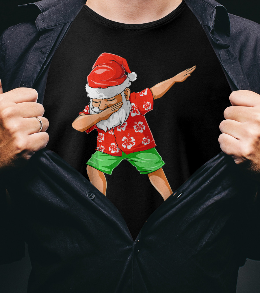 Dabbing Santa In Hawaiian Shirt And Sandals Christmas In July Party T-Shirt