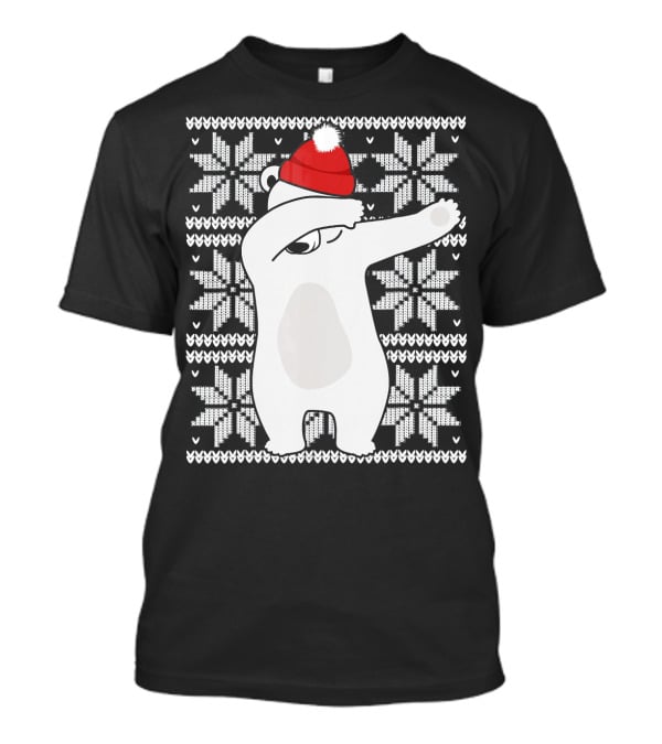 UGLY CHRISTMAS Dabbing Polar Bear In Santa Hat With Snowflake T-Shirt