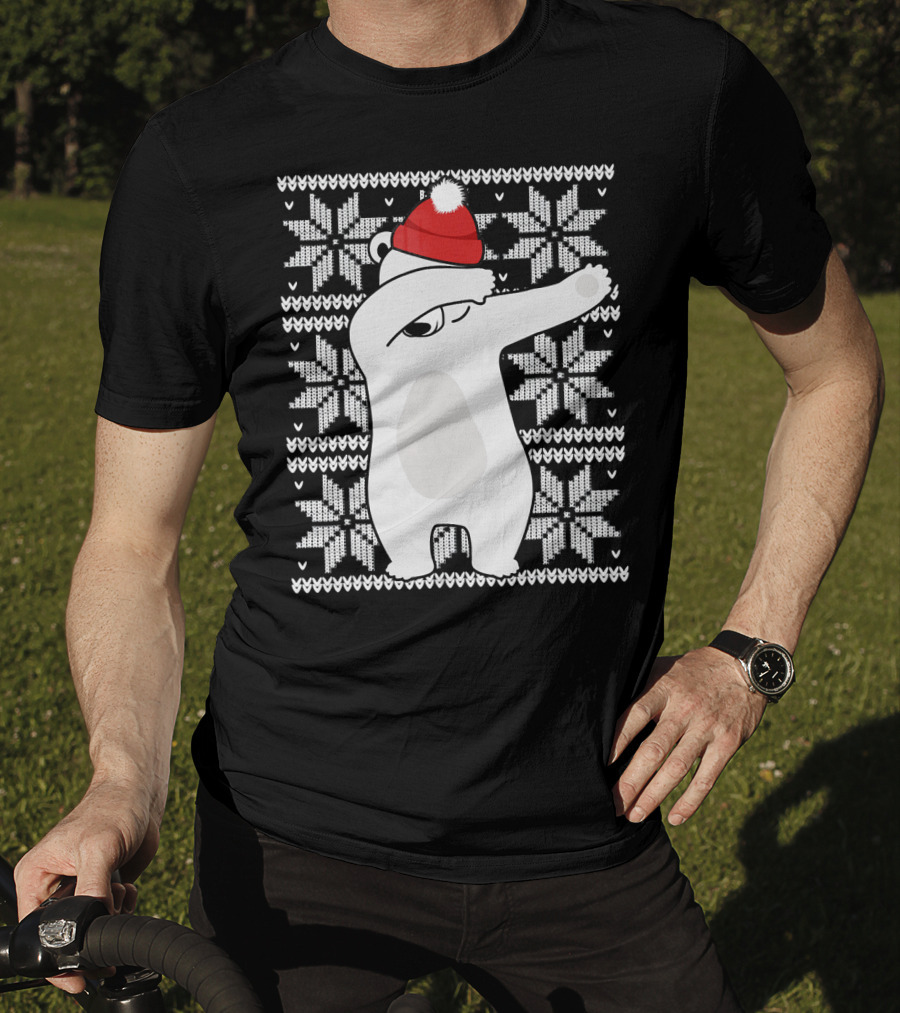 UGLY CHRISTMAS Dabbing Polar Bear In Santa Hat With Snowflake T-Shirt