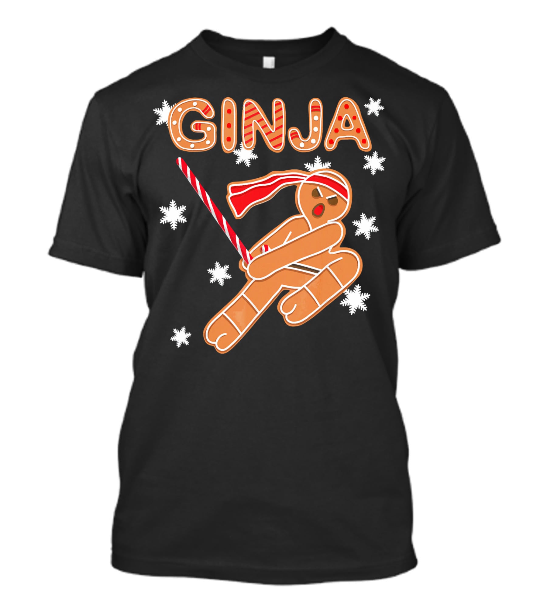 Gingerbread Ginja Funny Christmas Ninja Candy Cane Snowflakes T-Shirt