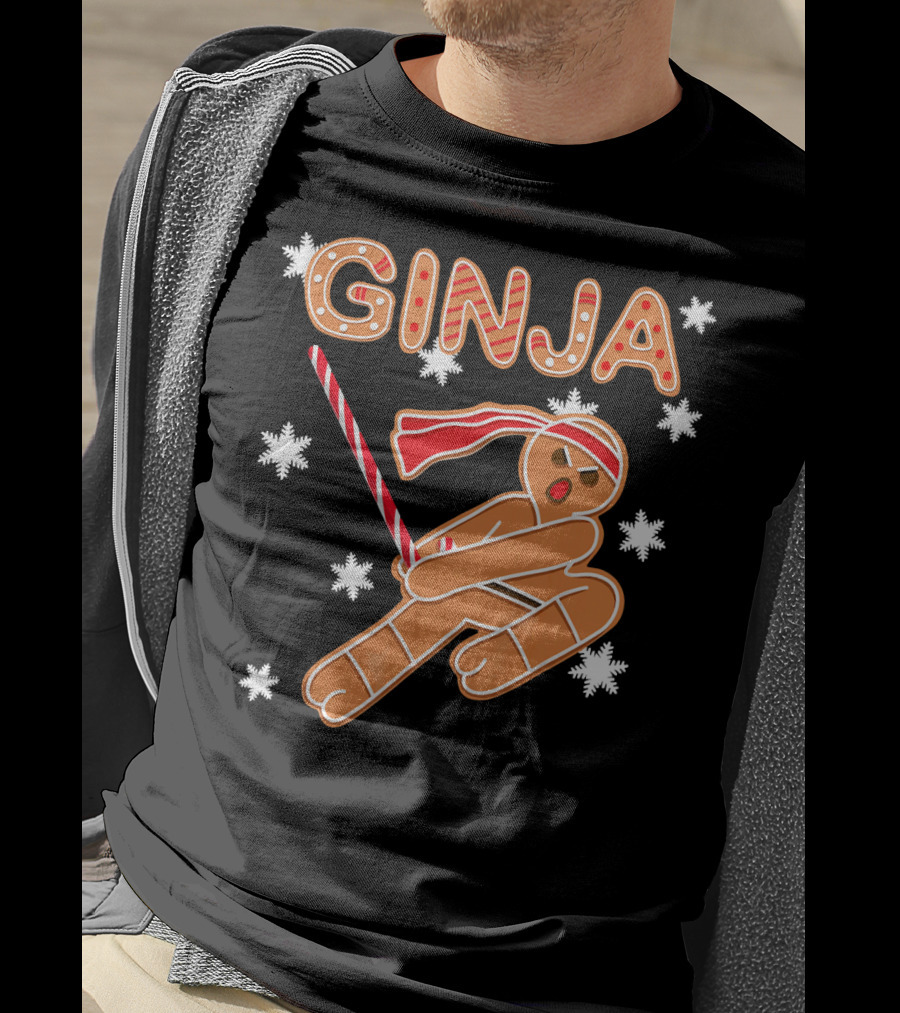 Gingerbread Ginja Funny Christmas Ninja Candy Cane Snowflakes T-Shirt