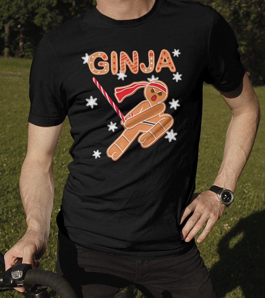 Gingerbread Ginja Funny Christmas Ninja Candy Cane Snowflakes T-Shirt