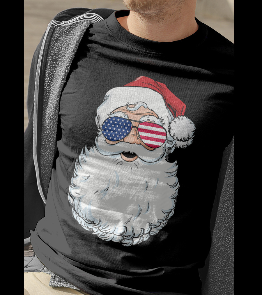 Santa Claus Patriotic USA Sunglasses Christmas T-Shirt