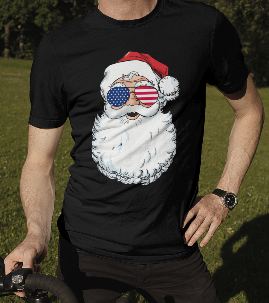 Santa Claus Patriotic USA Sunglasses Christmas T-Shirt