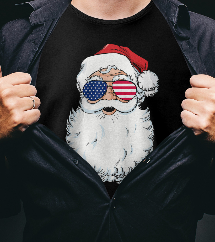 Santa Claus Patriotic USA Sunglasses Christmas T-Shirt