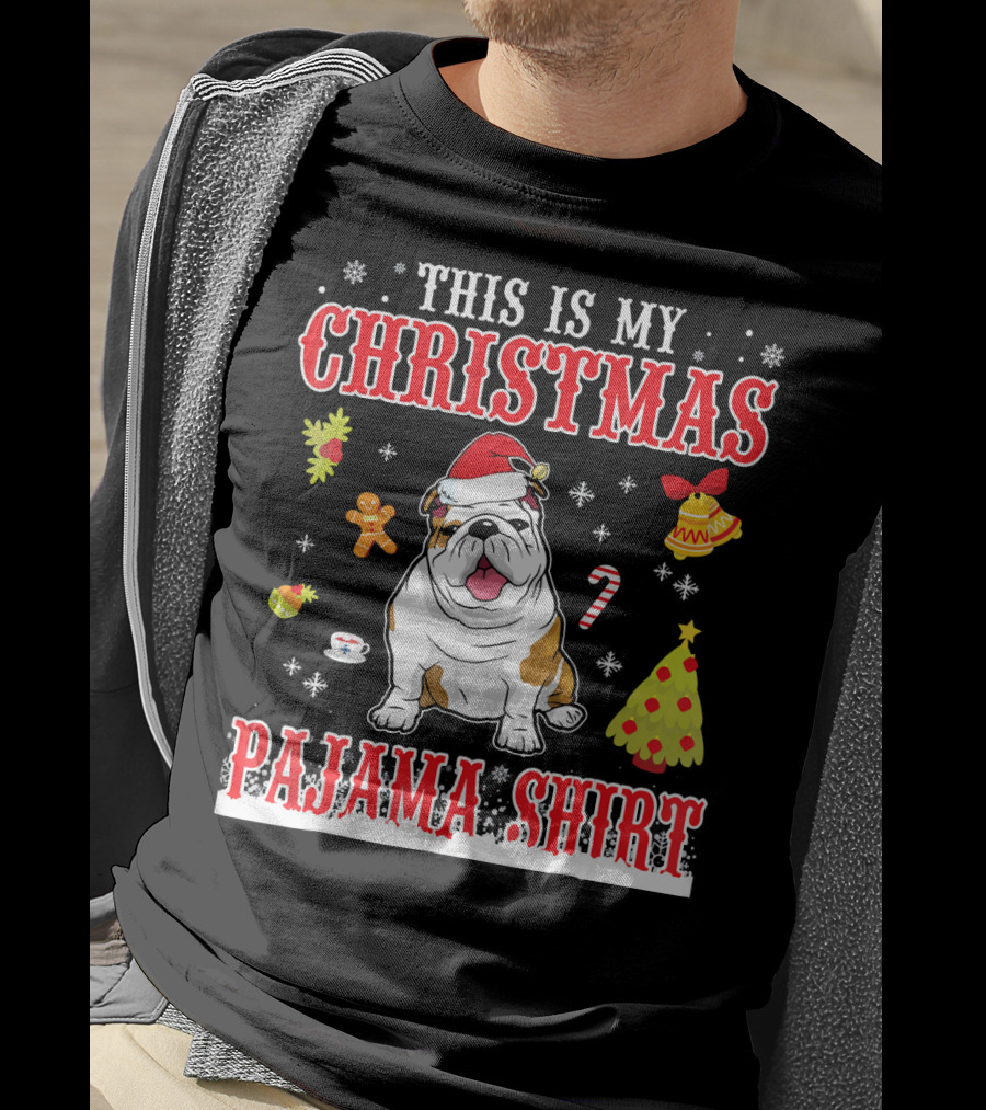 This Is My Christmas Pajama Shirt English Bulldog Snowflake Festive Holiday T-Shirt