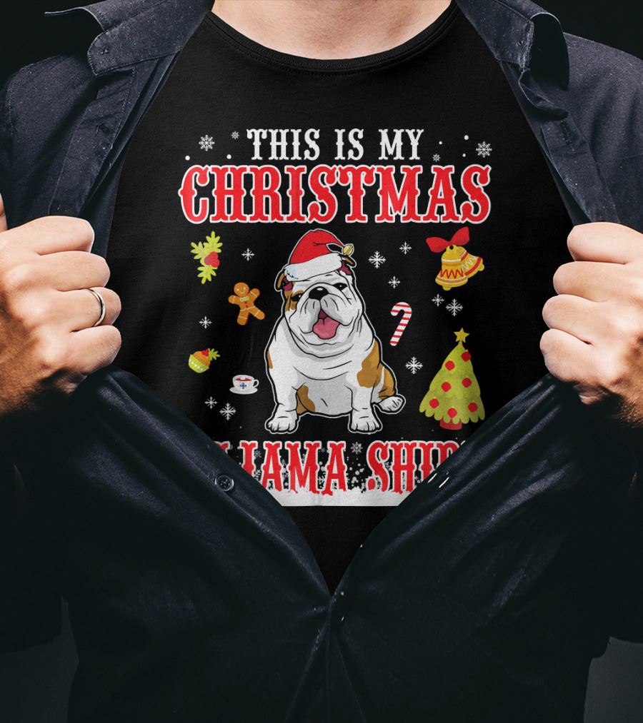 This Is My Christmas Pajama Shirt English Bulldog Snowflake Festive Holiday T-Shirt