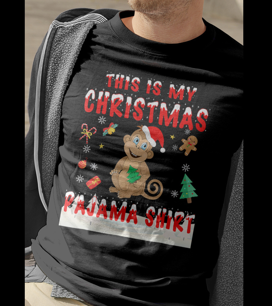This Is My Christmas Pajama Shirt Cute Monkey T-Shirt