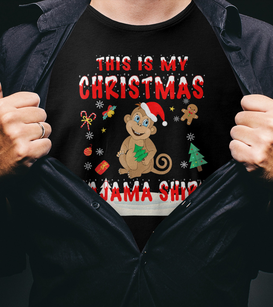 This Is My Christmas Pajama Shirt Cute Monkey T-Shirt