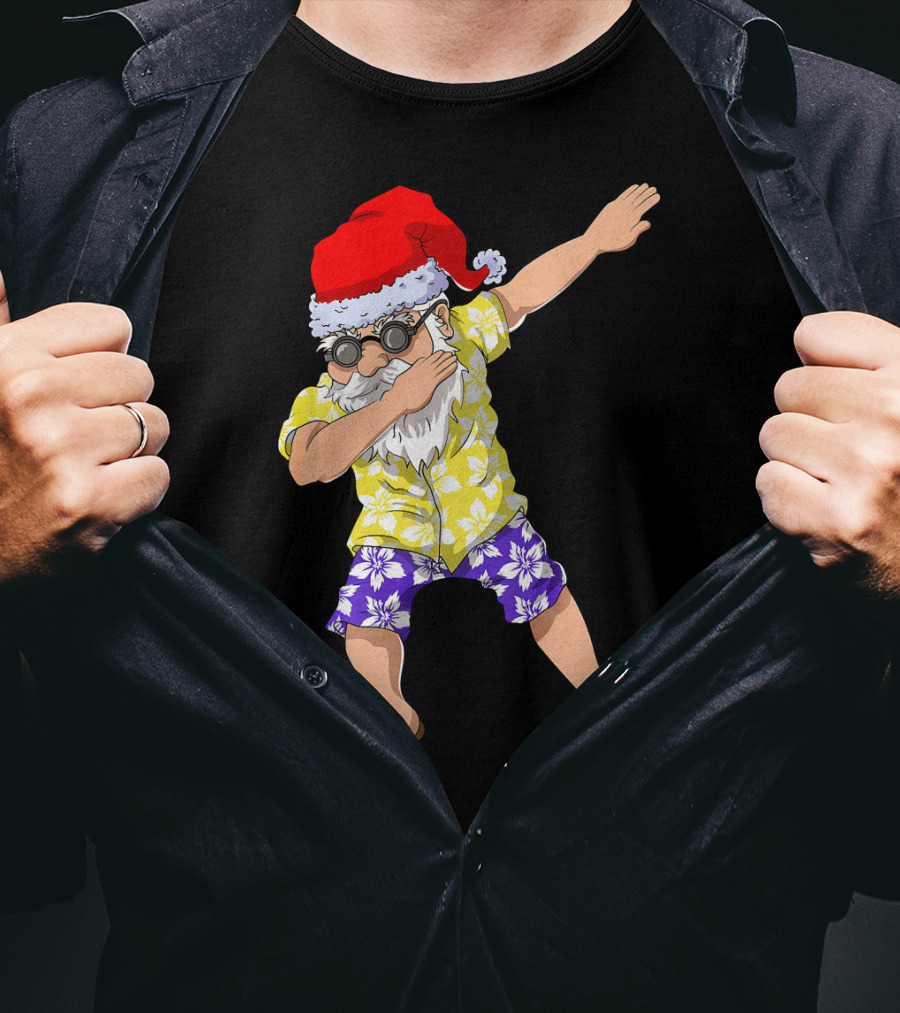 Santa Claus Dabbing In Hawaiian Shirt Christmas In July T-Shirt