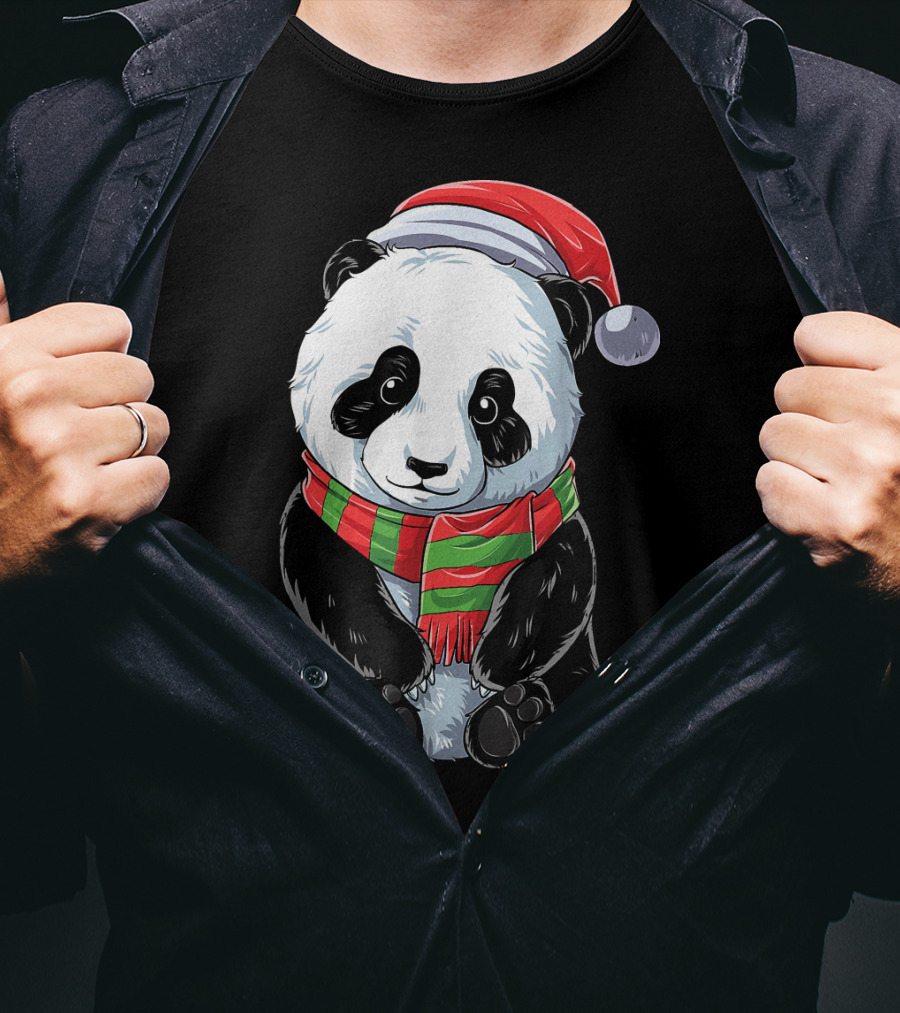 Christmas Panda Santa Hat Pandas Festive Scarf T-Shirt
