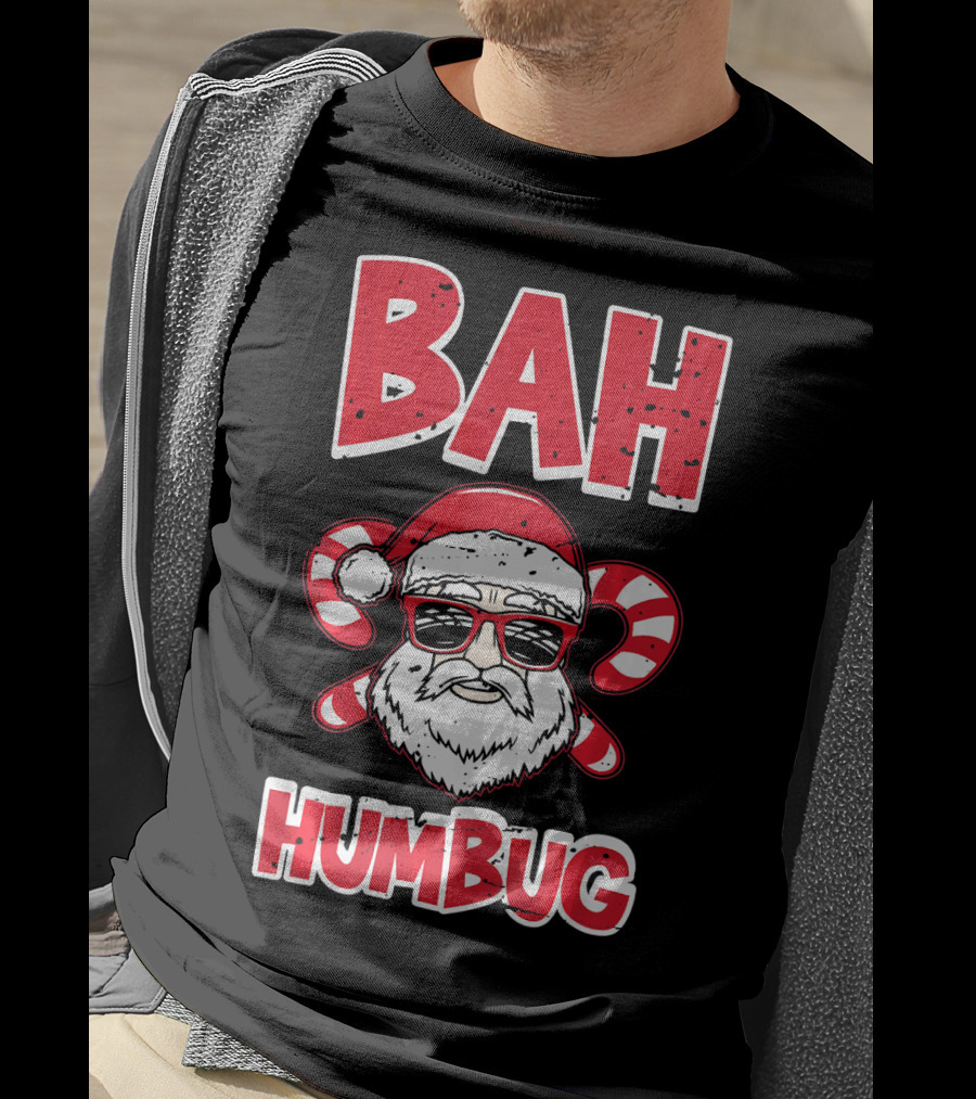 Bah Humbug Santa Candy Cane Glasses T-Shirt