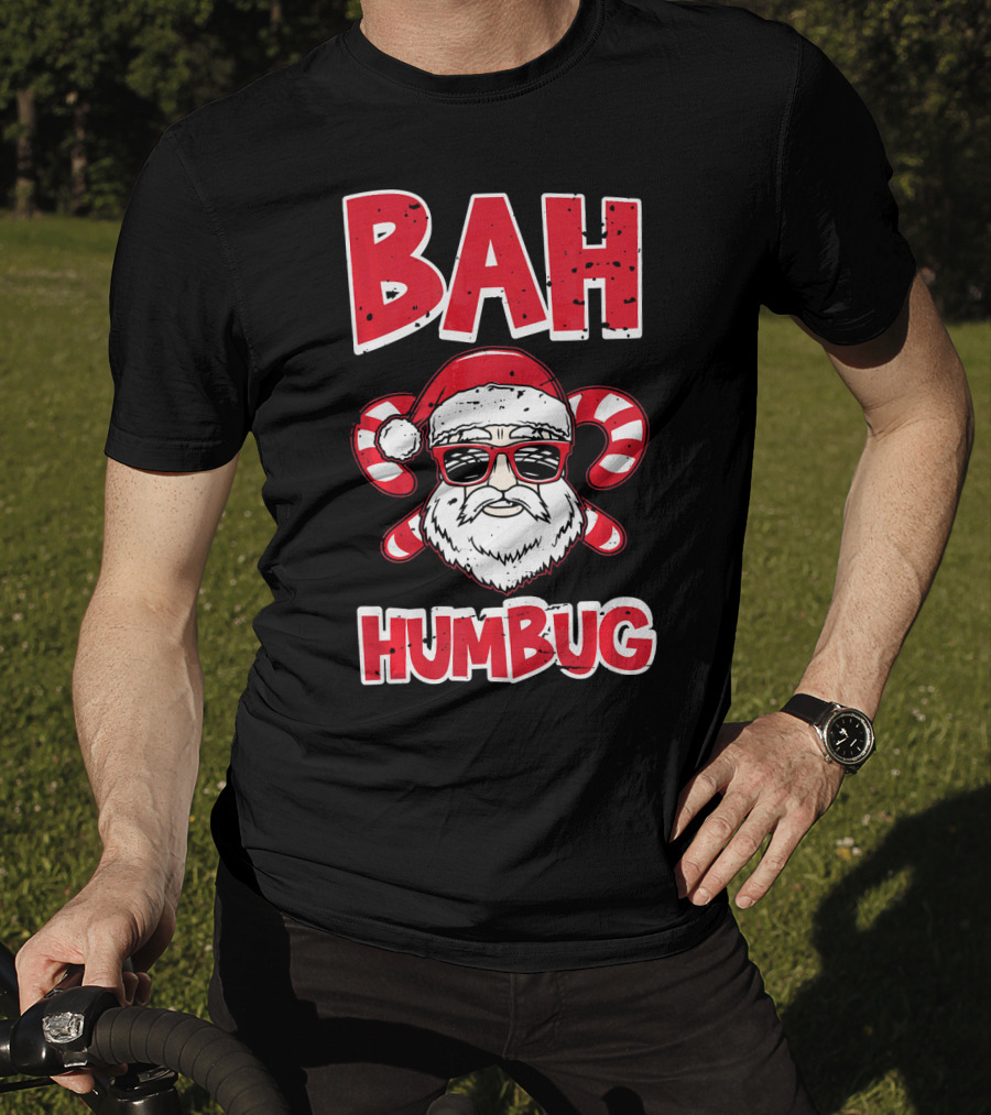 Bah Humbug Santa Candy Cane Glasses T-Shirt