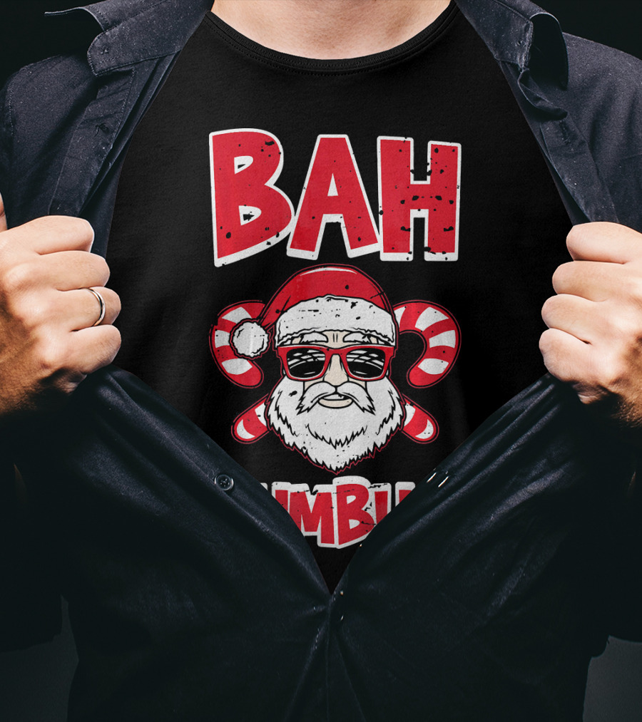Bah Humbug Santa Candy Cane Glasses T-Shirt