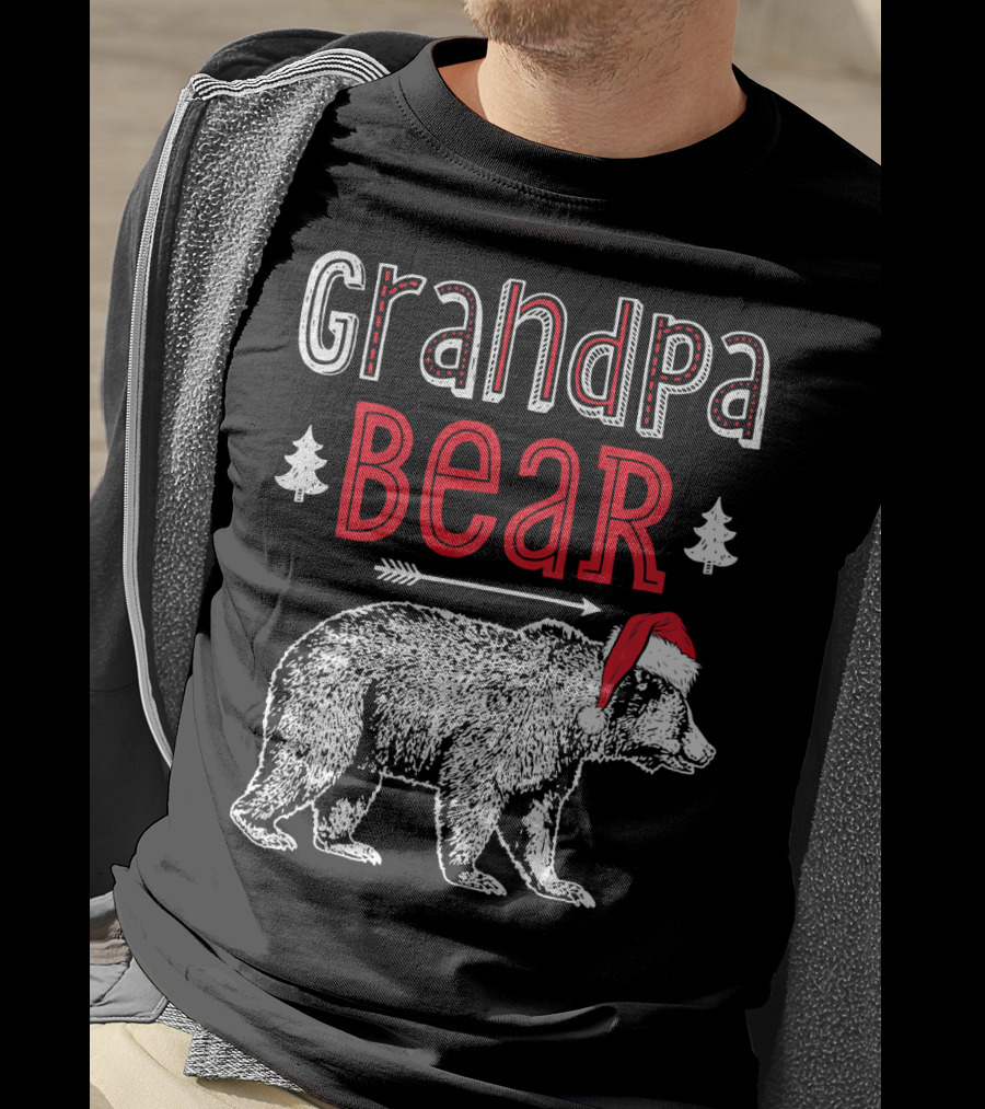Grandpa Bear Christmas Santa Hat Holiday Family T-Shirt