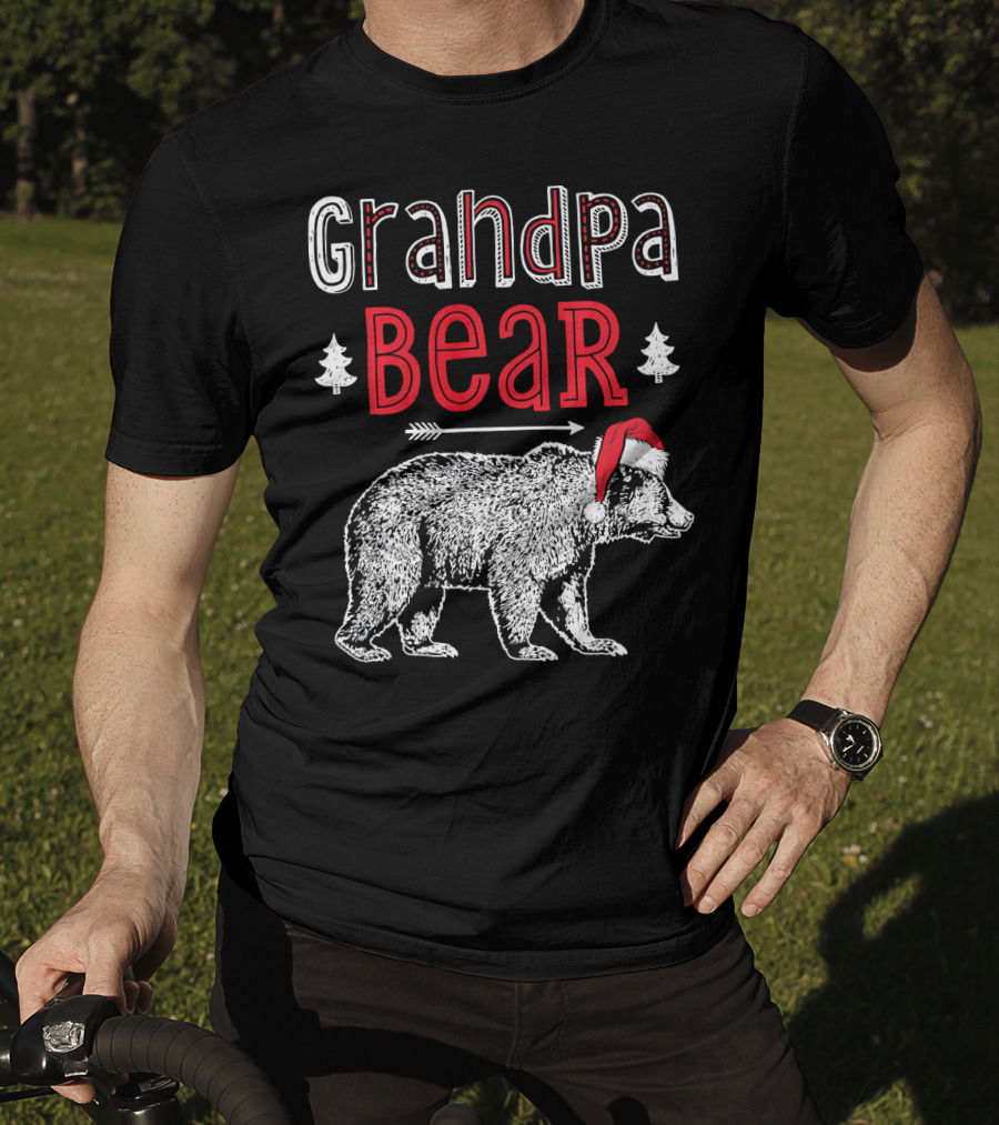 Grandpa Bear Christmas Santa Hat Holiday Family T-Shirt