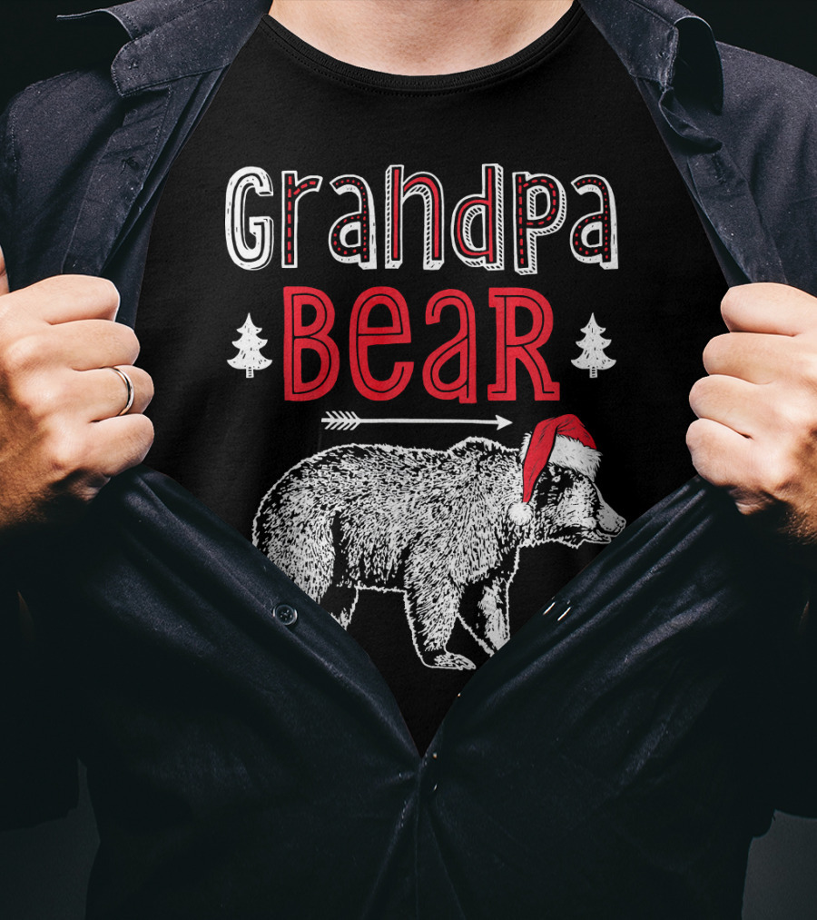 Grandpa Bear Christmas Santa Hat Holiday Family T-Shirt