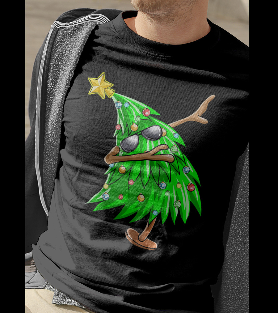 Dabbing Christmas Tree With Sunglasses And Star Topper T-Shirt