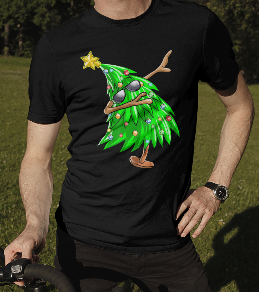 Dabbing Christmas Tree With Sunglasses And Star Topper T-Shirt