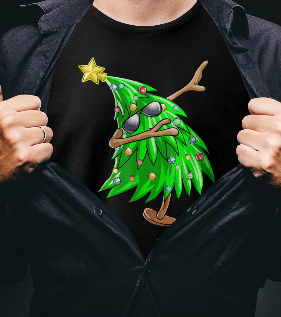 Dabbing Christmas Tree With Sunglasses And Star Topper T-Shirt