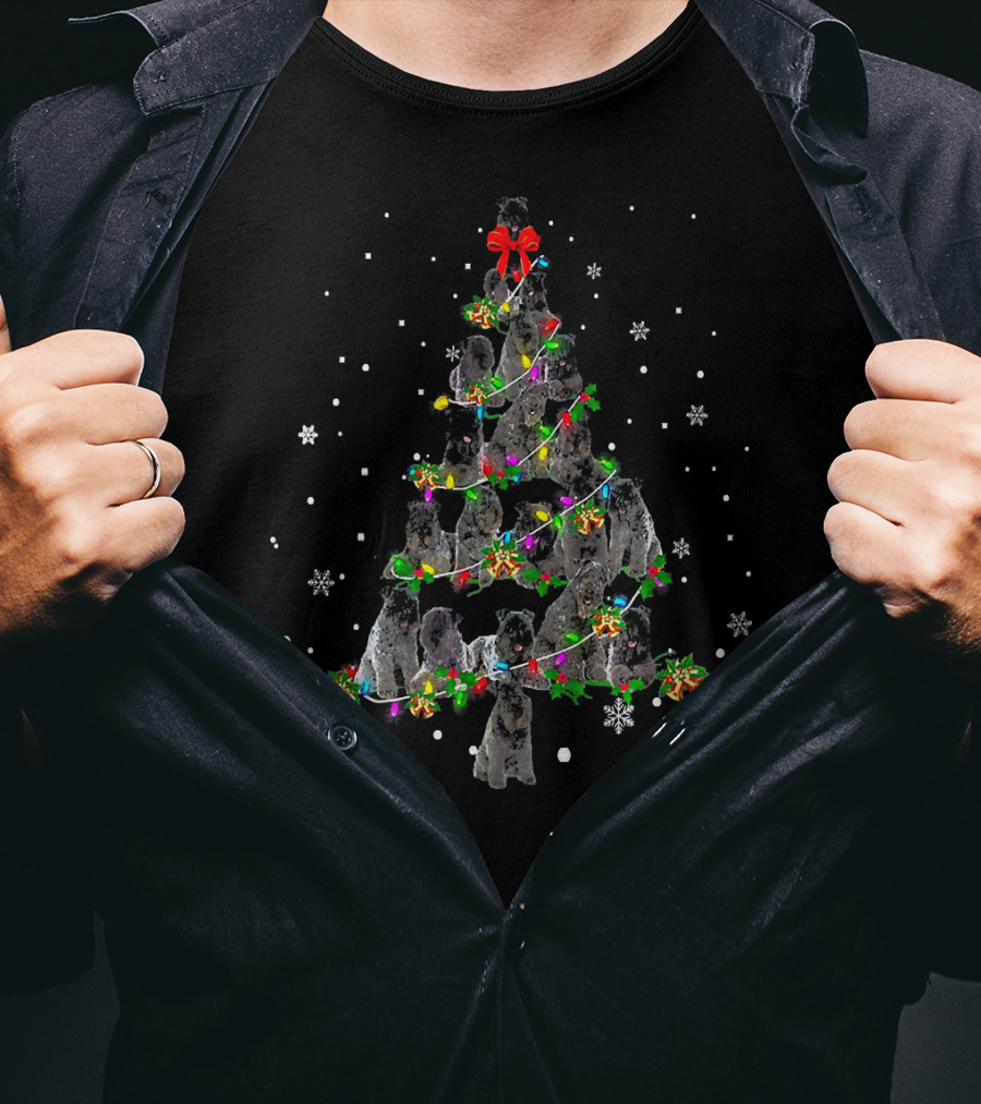 Kerry Blue Terrier Christmas Tree Lights And Snowflakes T-Shirt