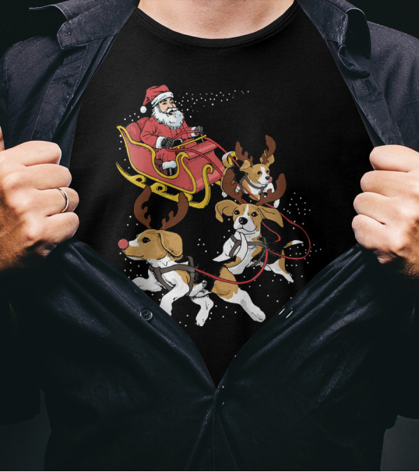 Santa's Sleigh With Beagle Reindeer Trio T-Shirt