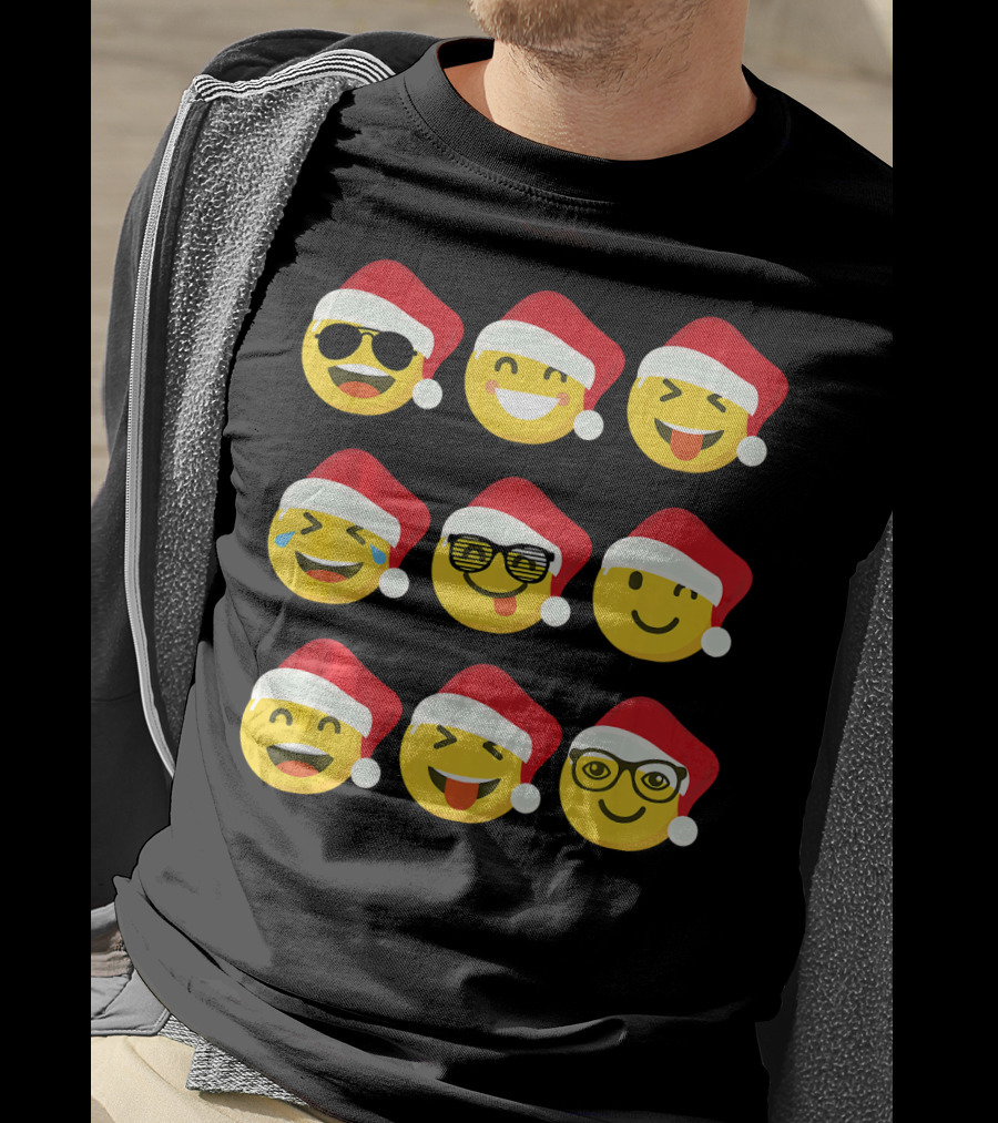 Christmas Funny Santa Emojis Faces T-Shirt