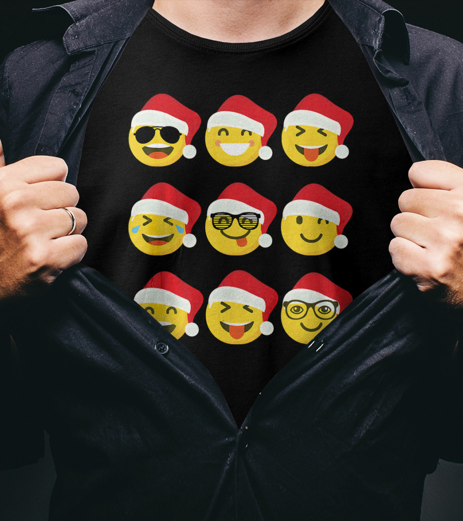 Christmas Funny Santa Emojis Faces T-Shirt
