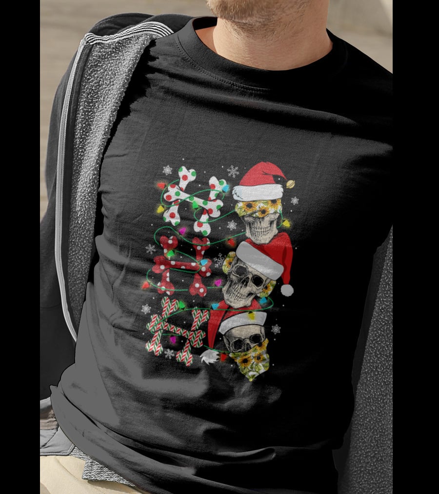 Ho Ho Ho Skull Santa Hat Christmas Lights Skulls T-Shirt