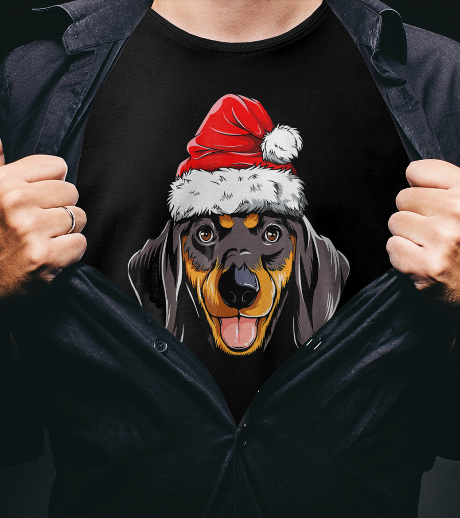 Dachshund Santa Hat Festive Dog Christmas T-Shirt